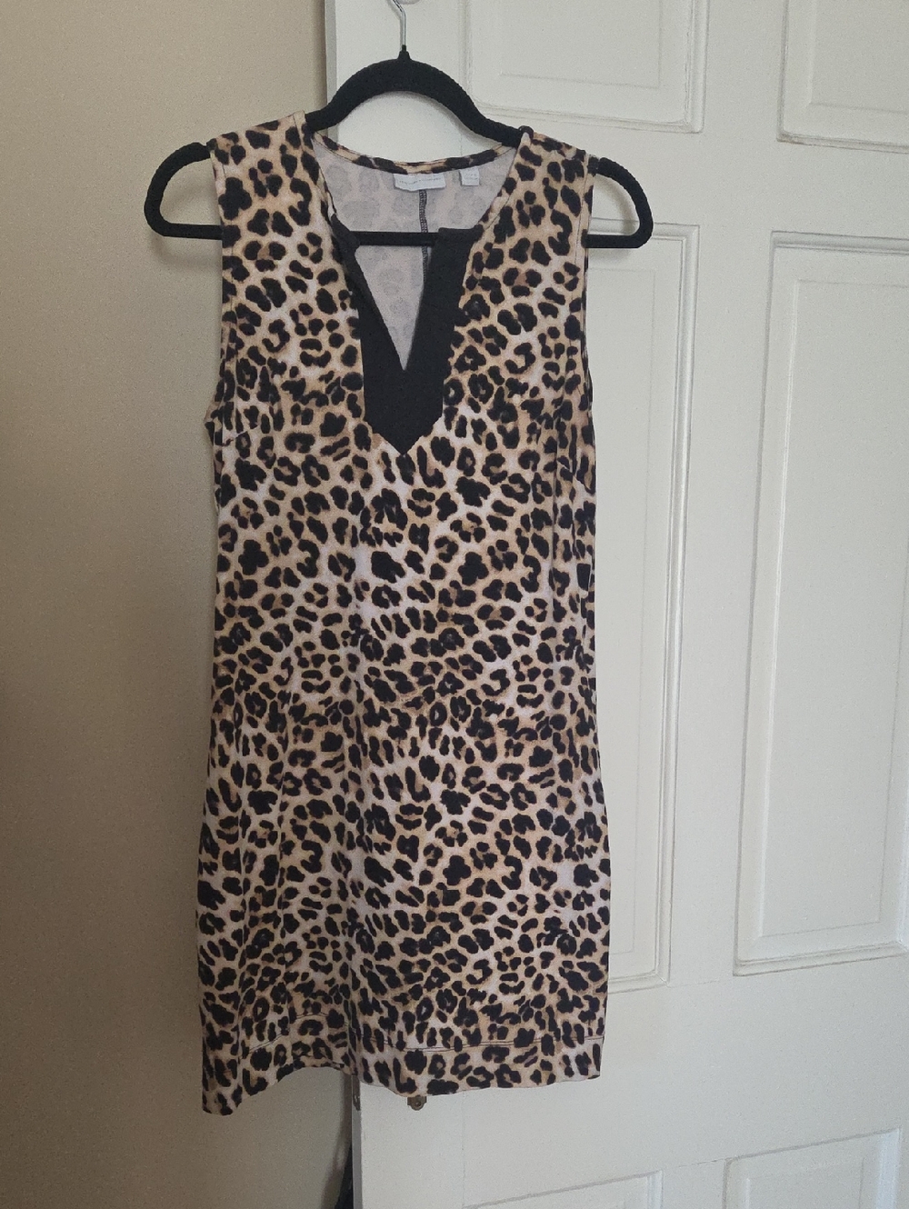 New York & Company Leopard Print Sleeveless Shift Dress - Black & Tan In Size M